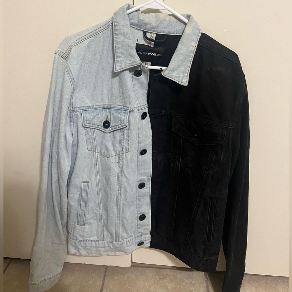 Fashion Nova Black and Gray Split Denim Jacket